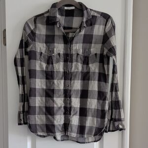Women's Black and White Plaid Button Down Shirt